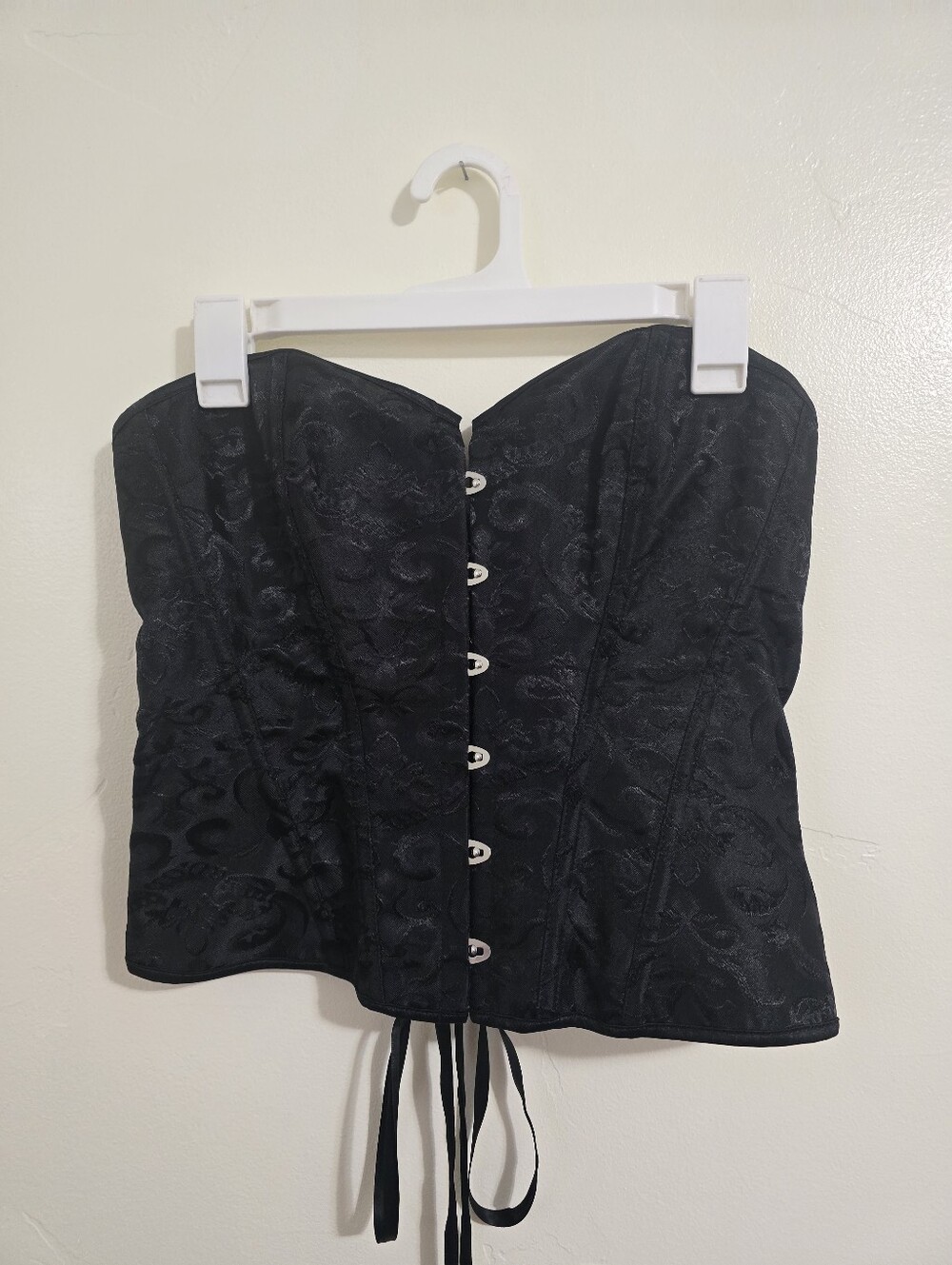 Black Jacquard Victorian Corset Lace-Up Adjustable Size L